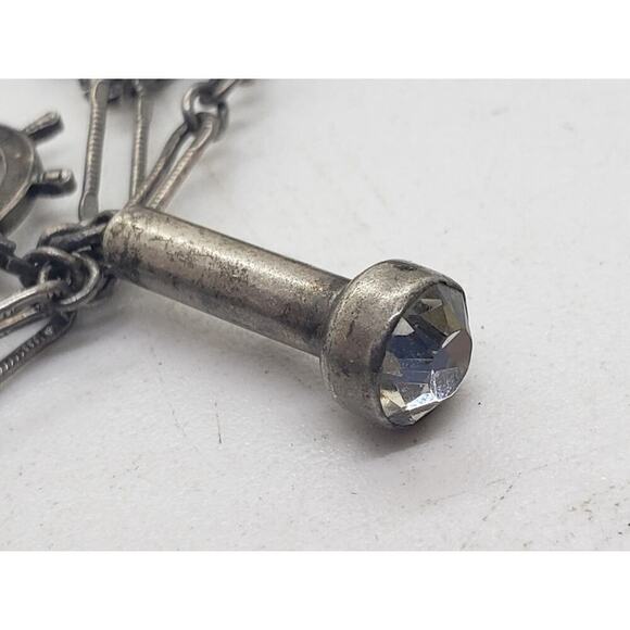 Vintage Sterling Silver Charm Bracelet Cowboy Nautical Scissors Ring Hat 7in - Picture 11 of 16